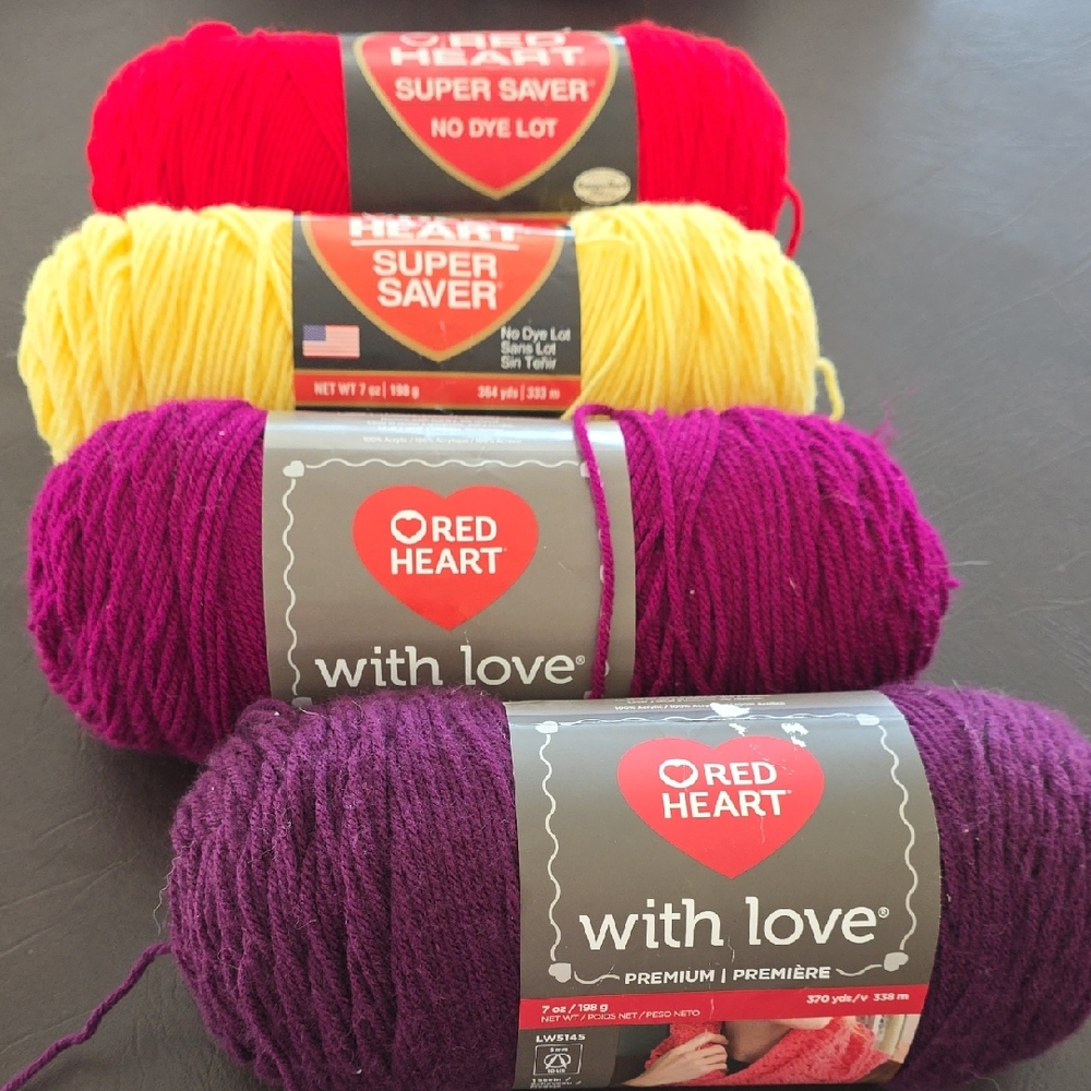 Red Heart Yarn Bundle - Red, Yellow, Purple(2)